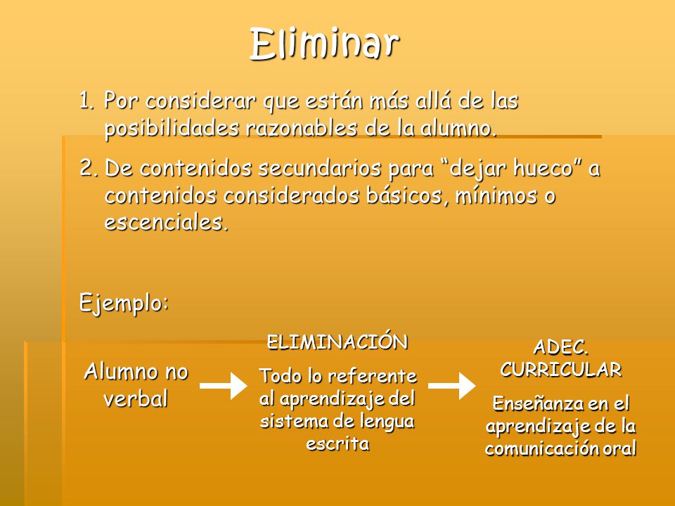 Eliminar Por considerar que están más allá de las posibilidades razonables de la alumno.