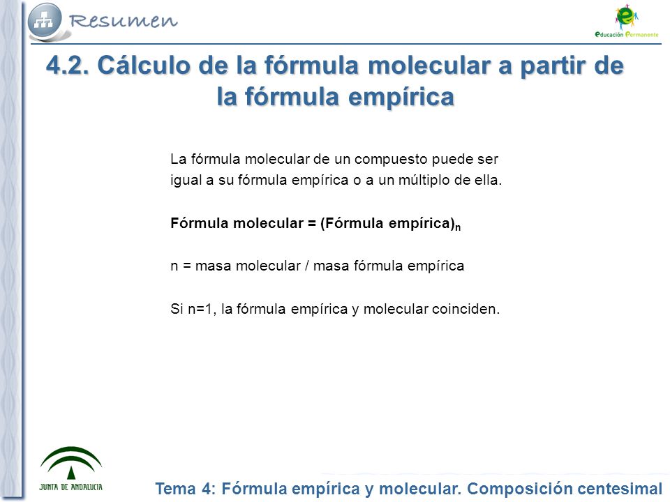 4.2. Cálculo de la fórmula molecular a partir de la fórmula empírica