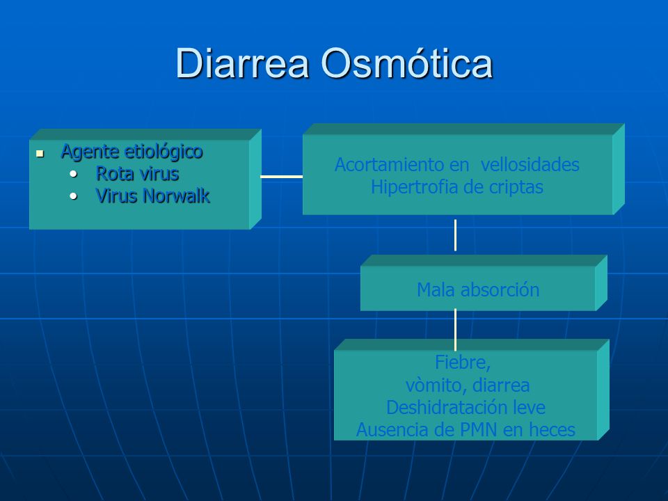 Diarrea Osmótica Agente etiológico Acortamiento en vellosidades