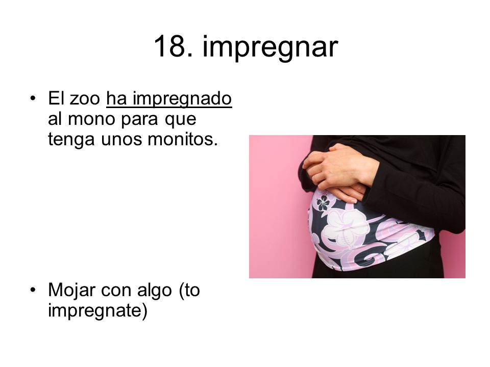 18. impregnar El zoo ha impregnado al mono para que tenga unos monitos.