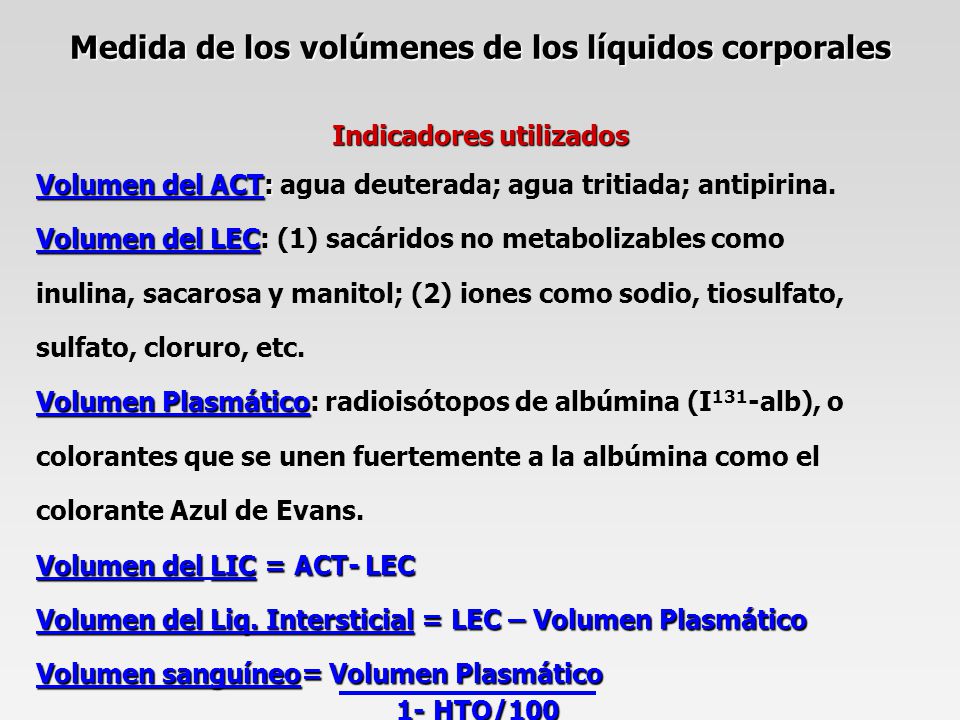 Medida de los volúmenes de los líquidos corporales Indicadores utilizados