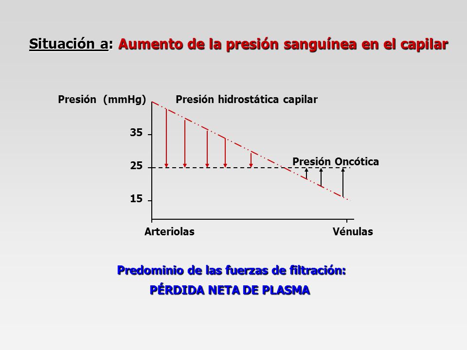 Situación a: Aumento de la presión sanguínea en el capilar