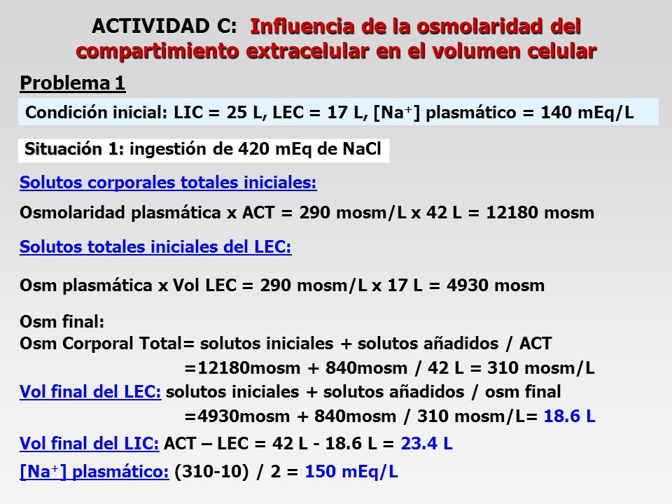 ACTIVIDAD C: Influencia de la osmolaridad del compartimiento extracelular en el volumen celular