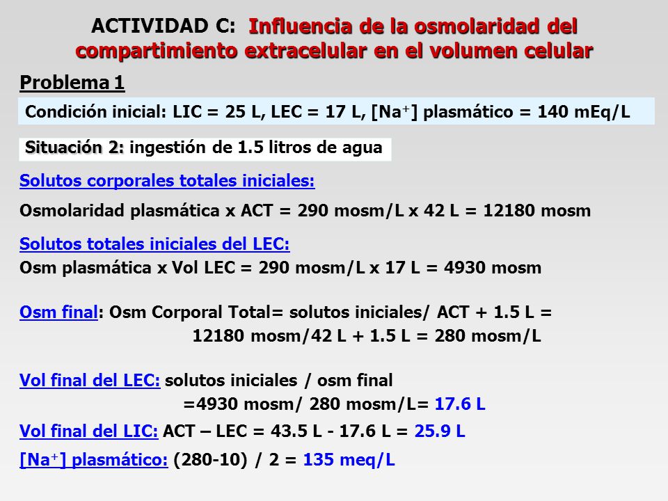 ACTIVIDAD C: Influencia de la osmolaridad del compartimiento extracelular en el volumen celular