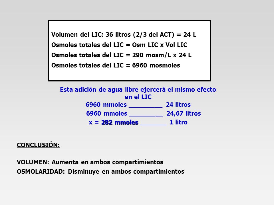 Volumen del LIC: 36 litros (2/3 del ACT) = 24 L