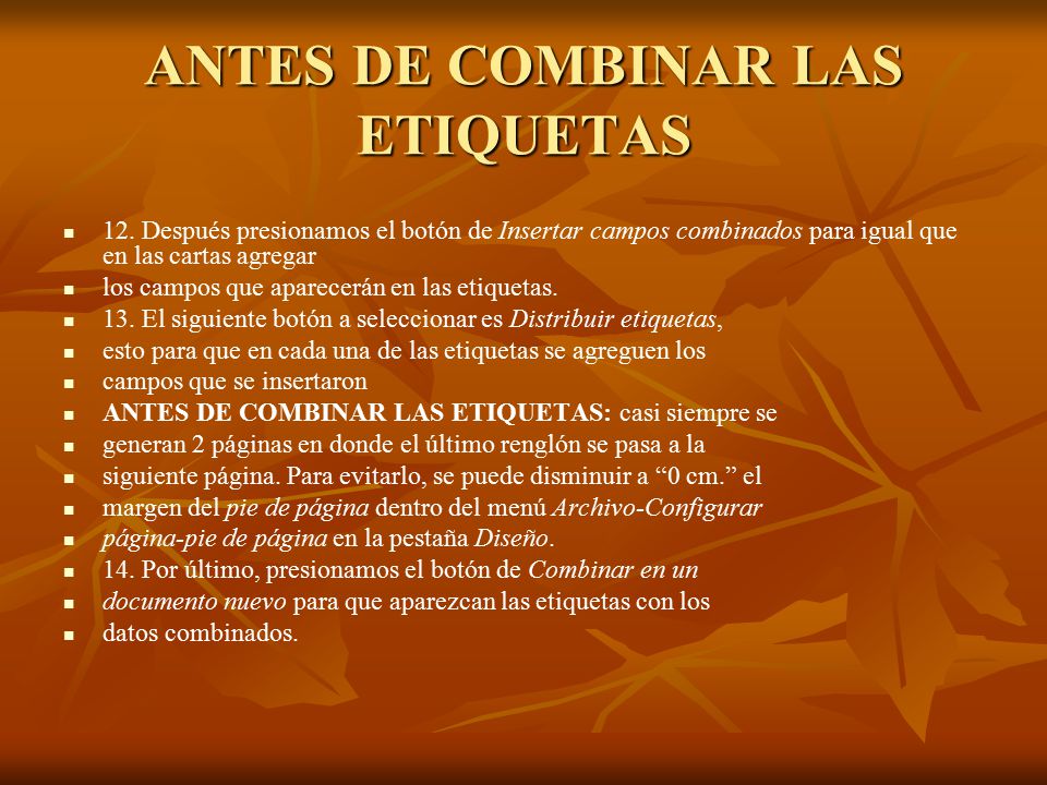 ANTES DE COMBINAR LAS ETIQUETAS