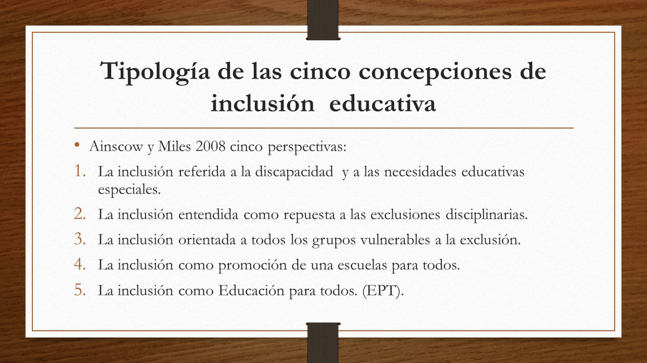 Tipología de las cinco concepciones de inclusión educativa