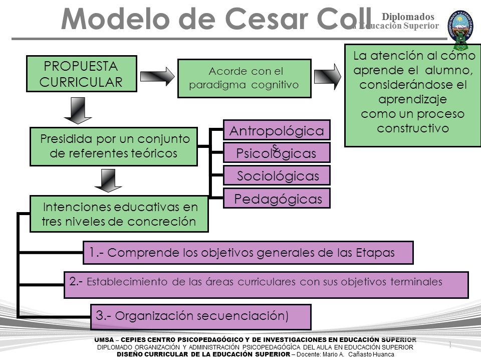 Modelo de Cesar Coll La atención al cómo aprende el alumno, considerándose el aprendizaje. como un proceso constructivo.