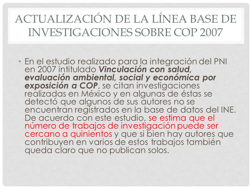 Actualización de la línea base de investigaciones sobre cop 2007