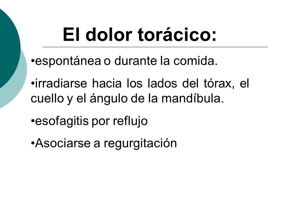 El dolor torácico: espontánea o durante la comida.