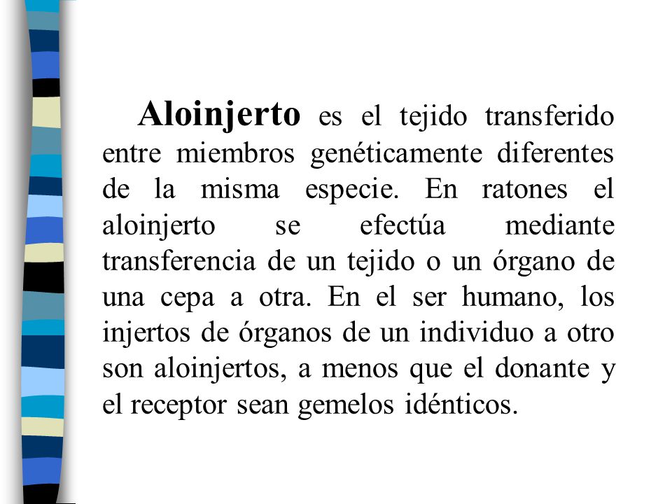 Aloinjerto es el tejido transferido entre miembros genéticamente diferentes de la misma especie.