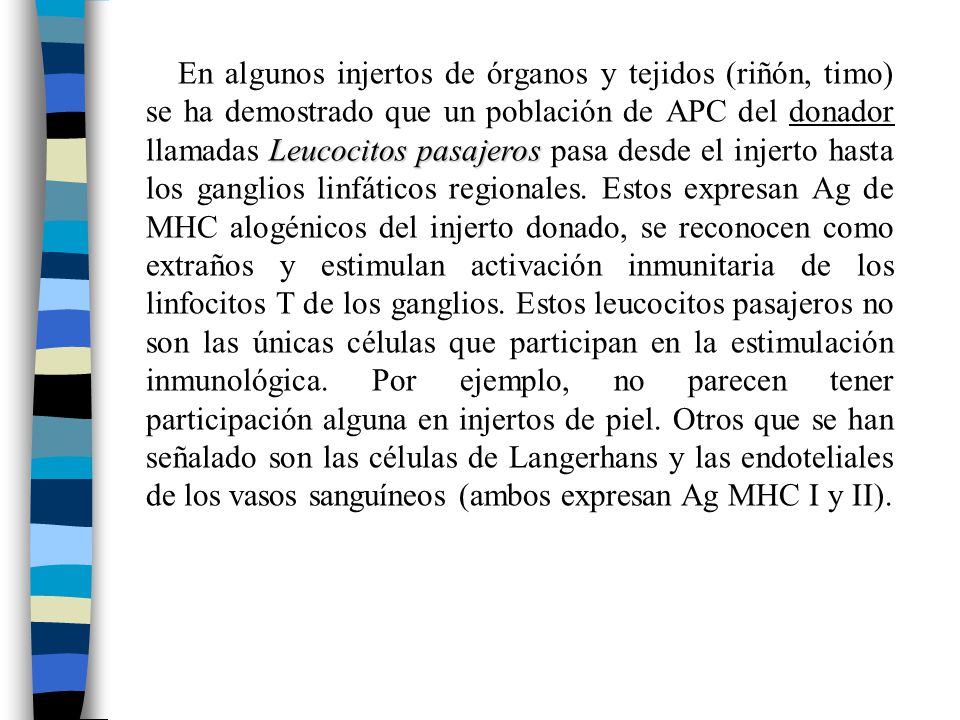 En algunos injertos de órganos y tejidos (riñón, timo) se ha demostrado que un población de APC del donador llamadas Leucocitos pasajeros pasa desde el injerto hasta los ganglios linfáticos regionales.
