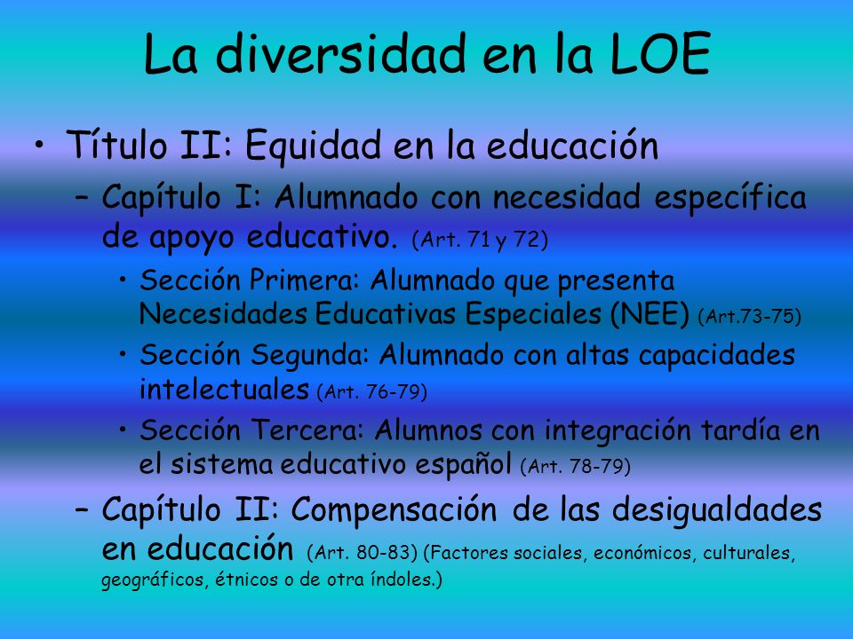 La diversidad en la LOE Título II: Equidad en la educación