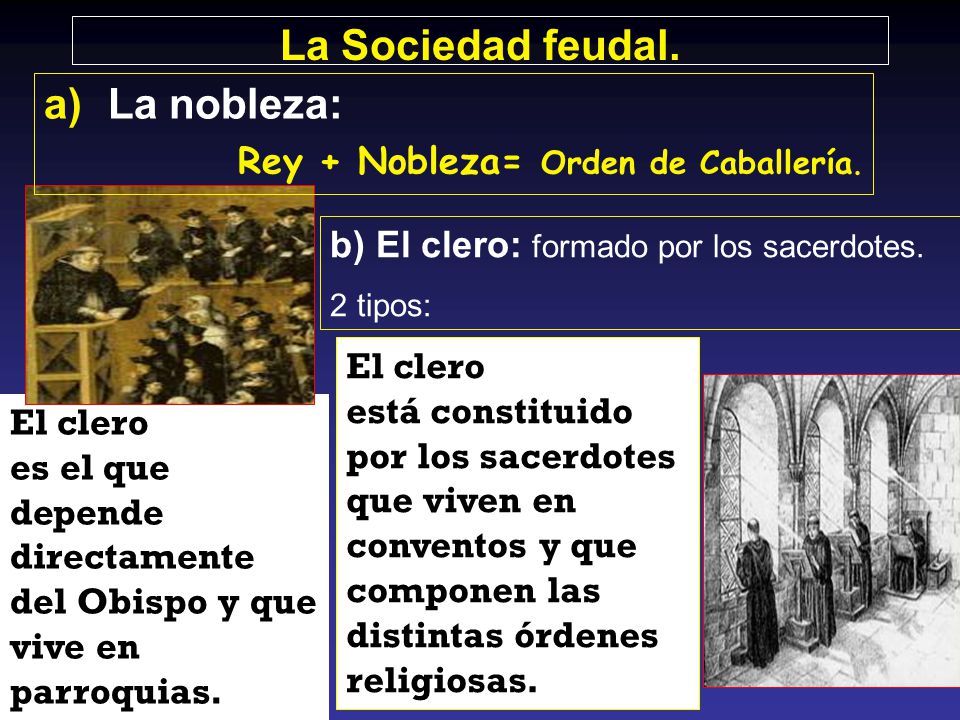La Sociedad feudal. La nobleza: Rey + Nobleza= Orden de Caballería.