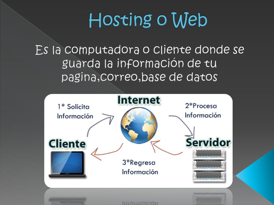 Hosting o Web Es la computadora o cliente donde se guarda la información de tu pagina,correo,base de datos.