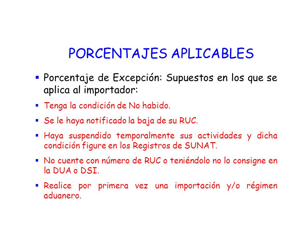 PORCENTAJES APLICABLES