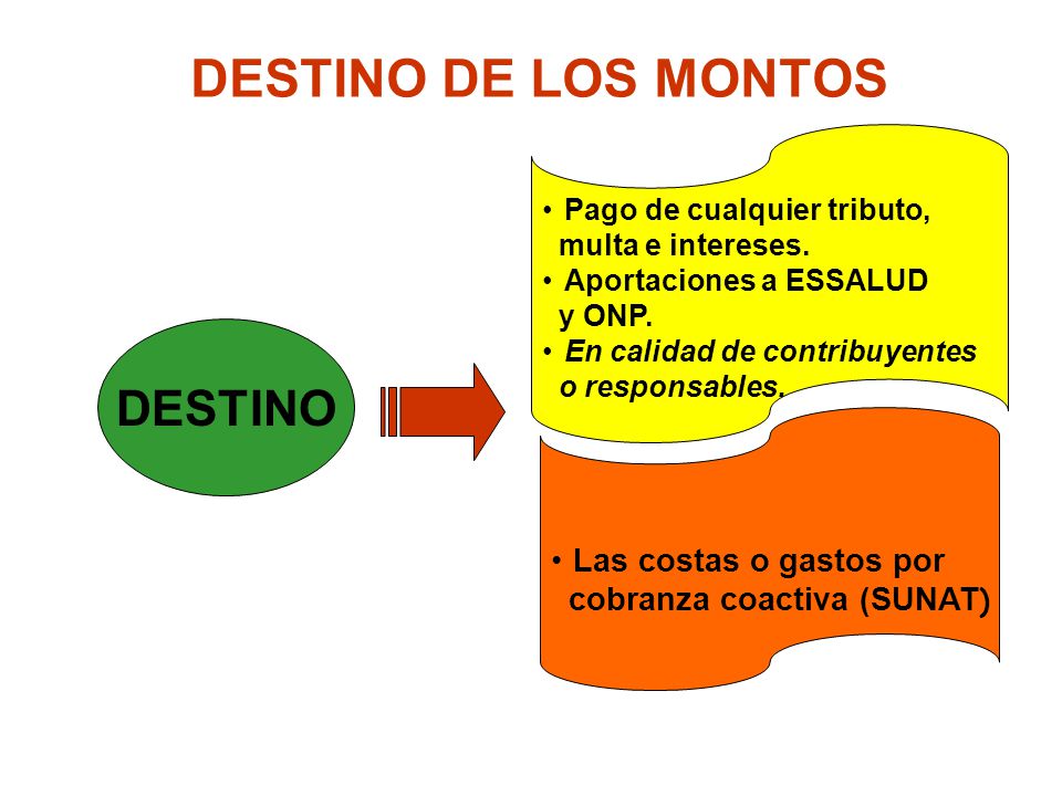 DESTINO DE LOS MONTOS DESTINO Las costas o gastos por