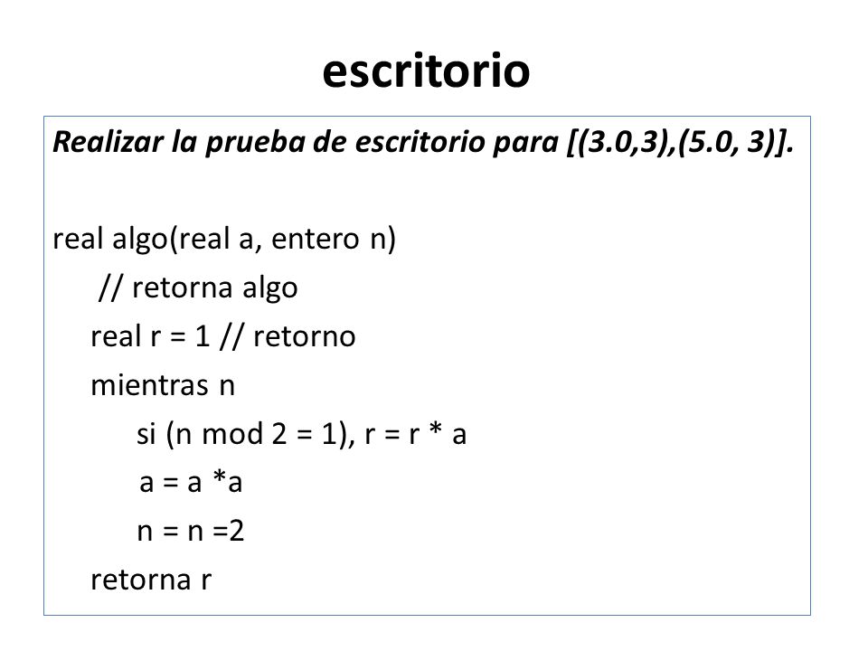 escritorio Realizar la prueba de escritorio para [(3.0,3),(5.0, 3)].
