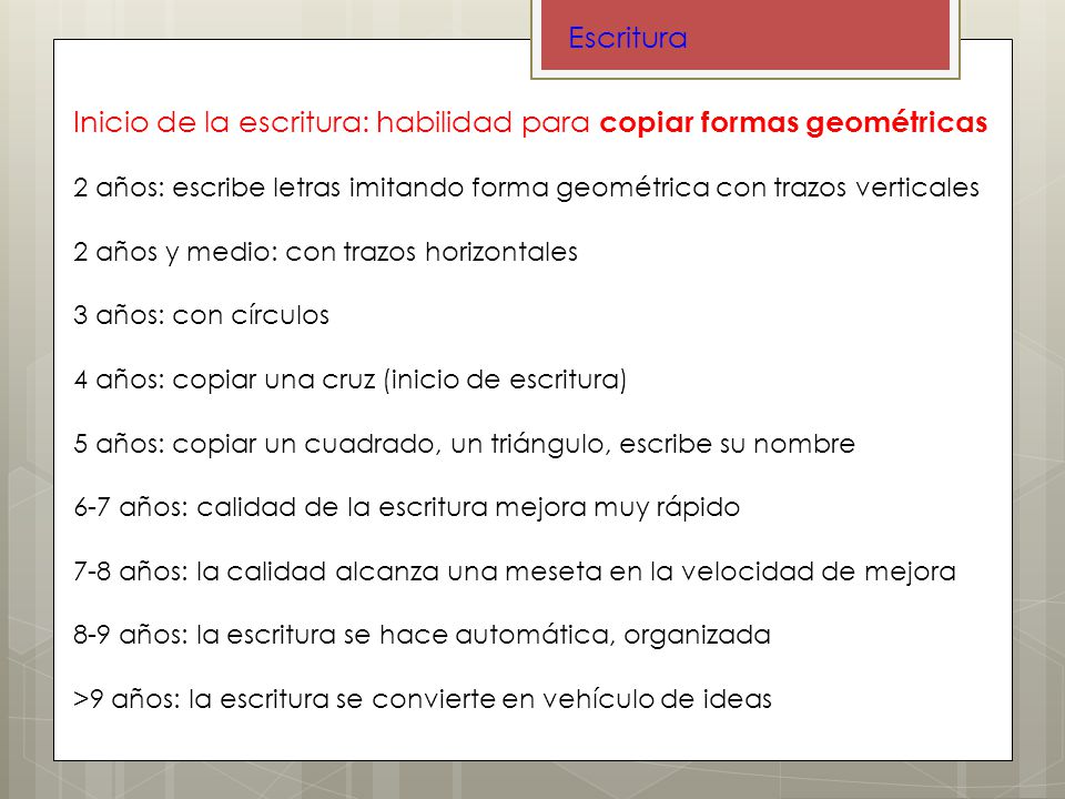 Inicio de la escritura: habilidad para copiar formas geométricas