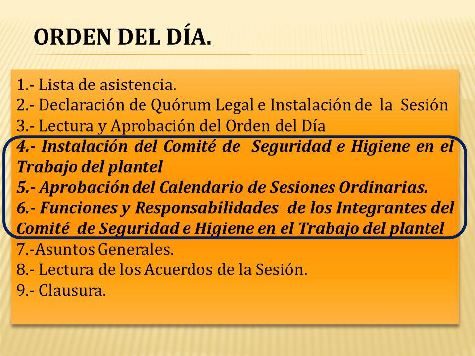 ORDEN DEL DÍA. 1.- Lista de asistencia.
