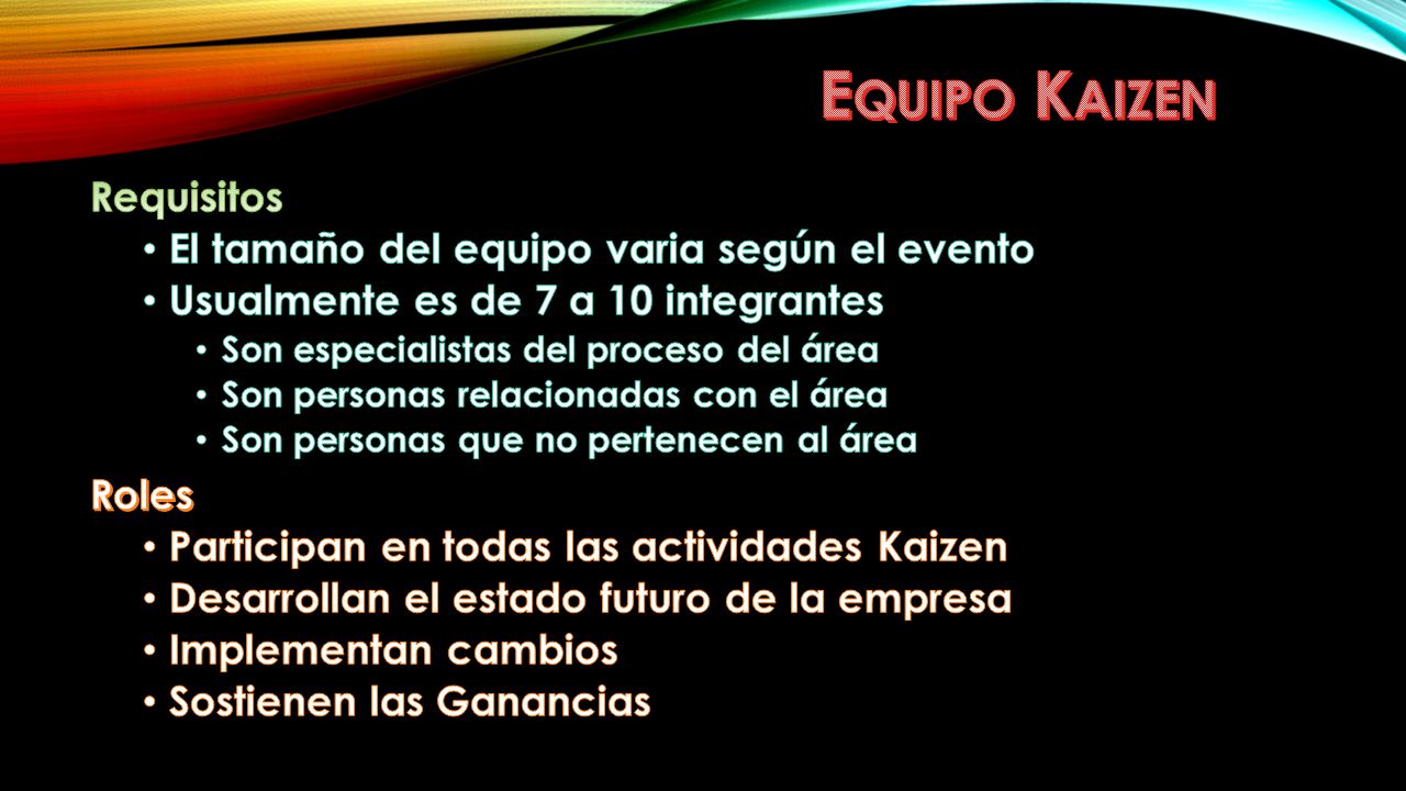 Equipo Kaizen Requisitos El tamaño del equipo varia según el evento