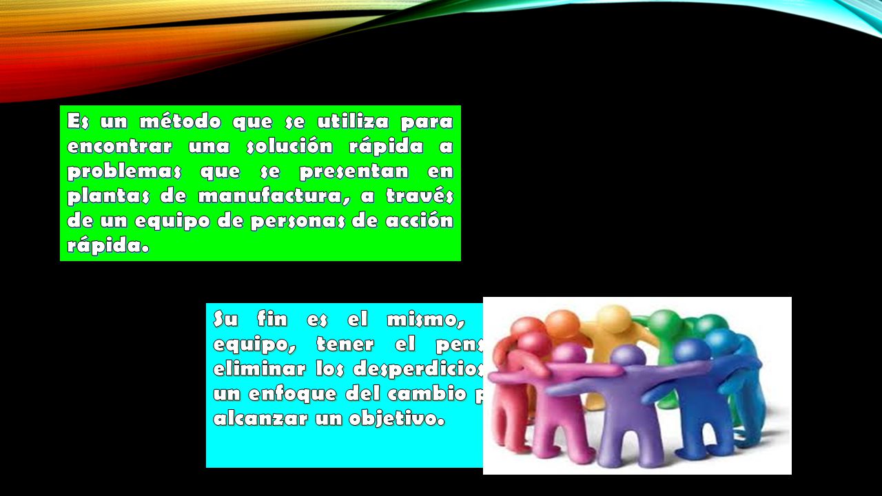 Es un método que se utiliza para encontrar una solución rápida a problemas que se presentan en plantas de manufactura, a través de un equipo de personas de acción rápida.