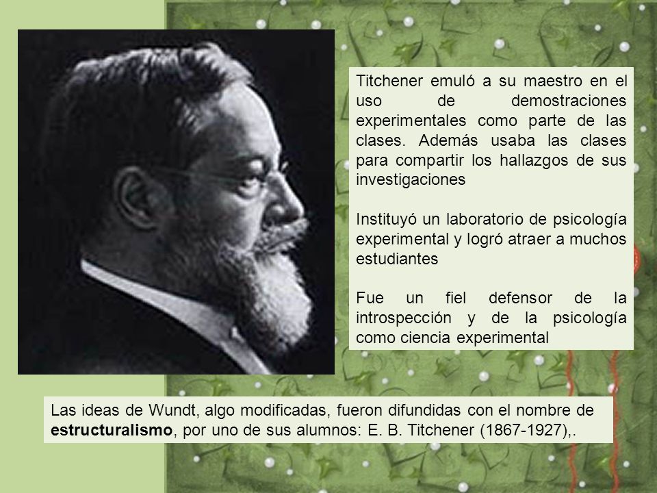 Titchener emuló a su maestro en el uso de demostraciones experimentales como parte de las clases. Además usaba las clases para compartir los hallazgos de sus investigaciones