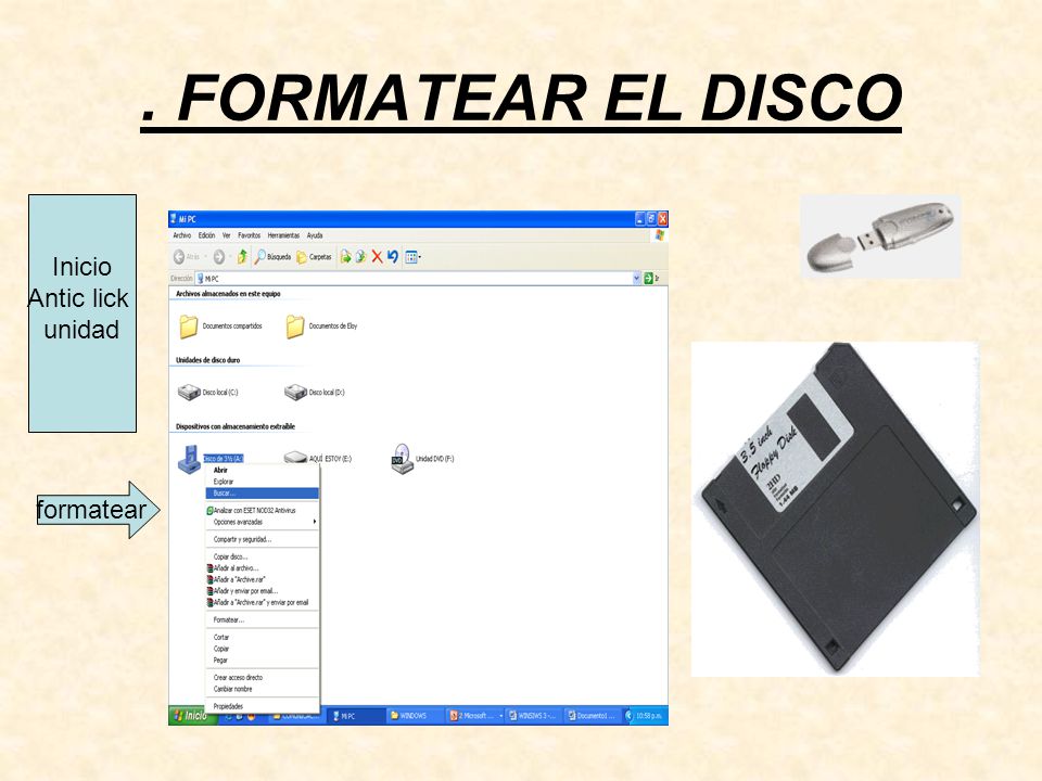 . FORMATEAR EL DISCO Inicio Antic lick unidad formatear