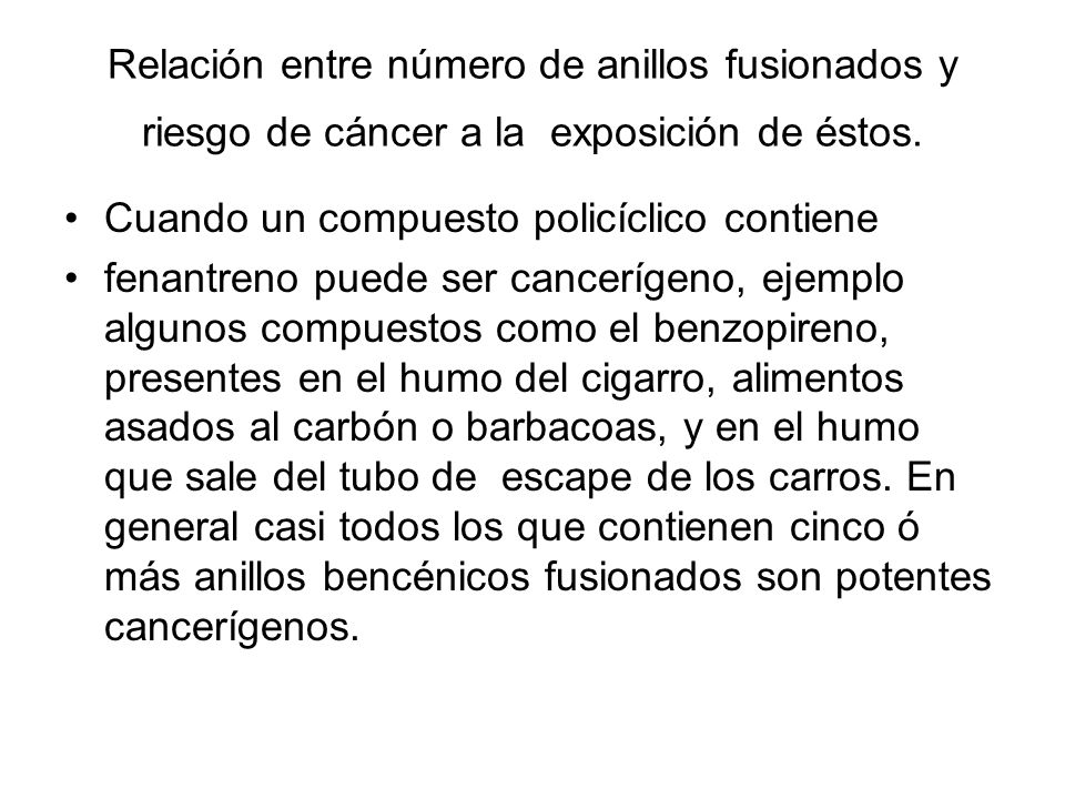 Relación entre número de anillos fusionados y riesgo de cáncer a la exposición de éstos.