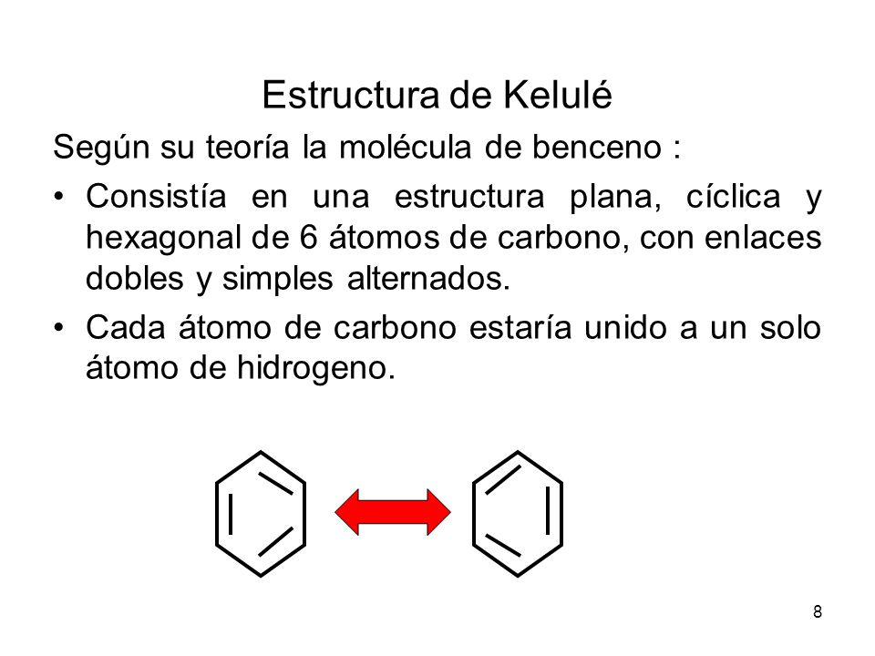 Estructura de Kelulé Según su teoría la molécula de benceno :