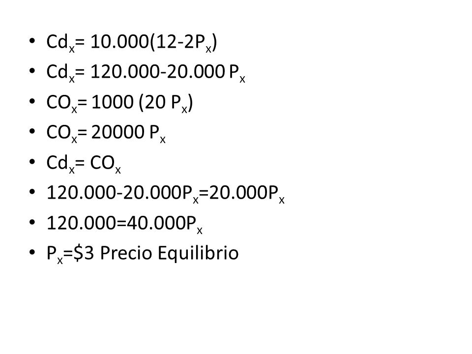 Cdx= (12-2Px) Cdx= Px. COx= 1000 (20 Px) COx= Px. Cdx= COx Px=20.000Px.