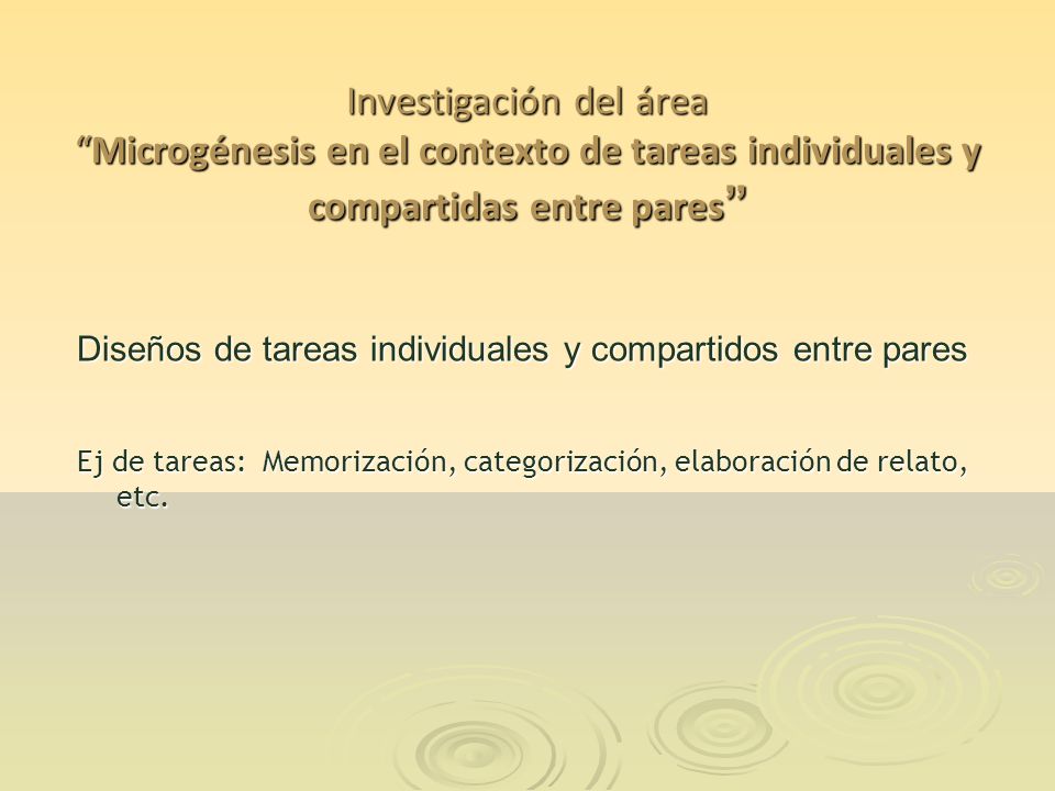 Investigación del área Microgénesis en el contexto de tareas individuales y compartidas entre pares