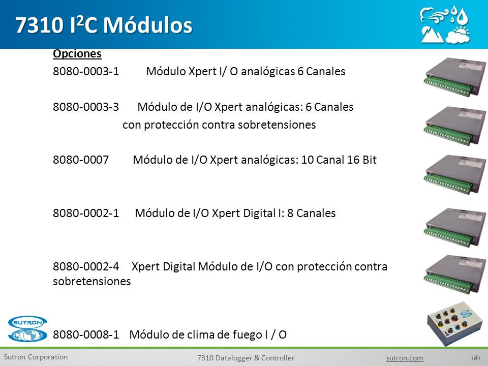 7310 I2C Módulos Opciones Módulo Xpert I/ O analógicas 6 Canales Módulo de I/O Xpert analógicas: 6 Canales.