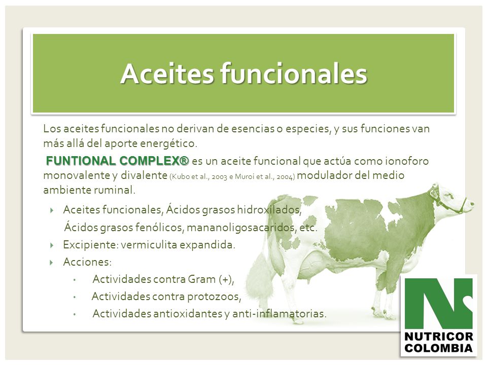 Aceites funcionales Los aceites funcionales no derivan de esencias o especies, y sus funciones van más allá del aporte energético.