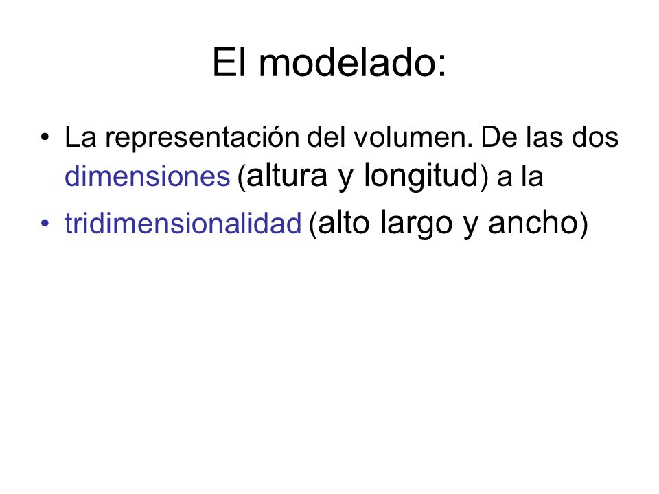 El modelado: La representación del volumen. De las dos dimensiones (altura y longitud) a la.