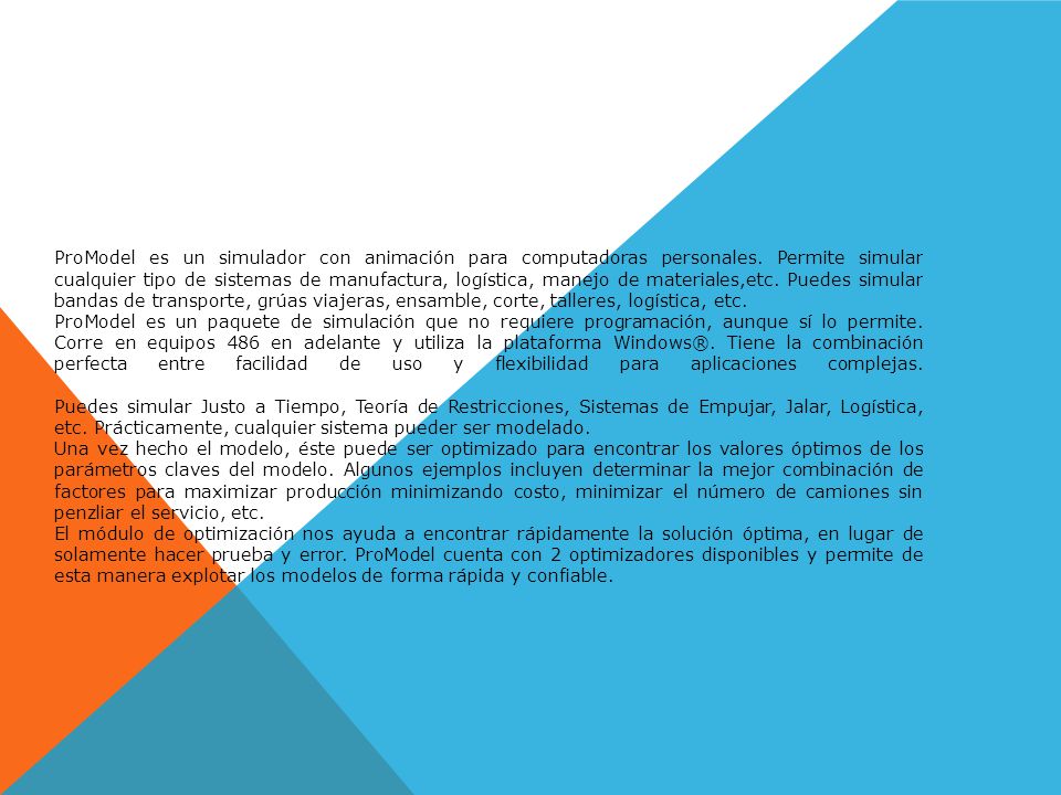 ProModel es un simulador con animación para computadoras personales