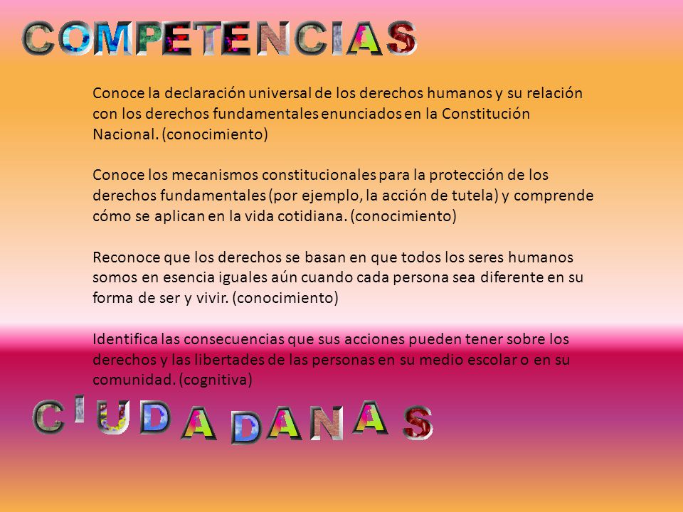 Conoce la declaración universal de los derechos humanos y su relación con los derechos fundamentales enunciados en la Constitución Nacional. (conocimiento)