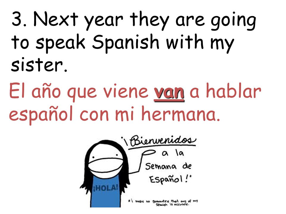 3. Next year they are going to speak Spanish with my sister.