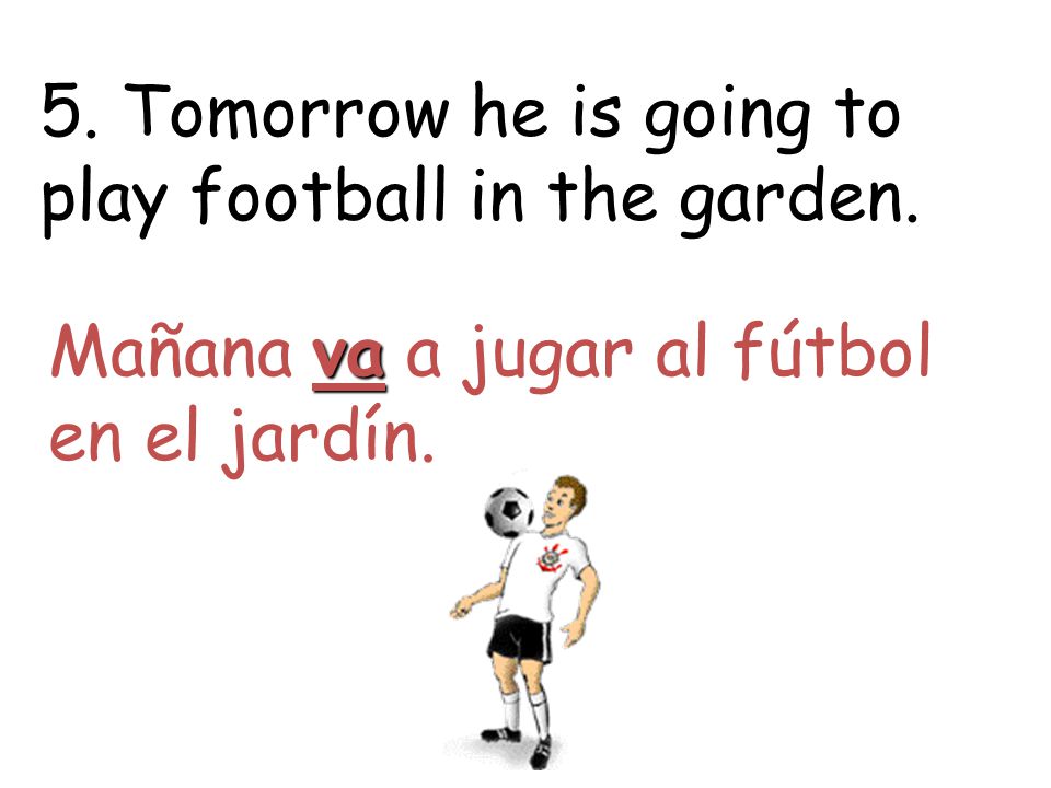 5. Tomorrow he is going to play football in the garden.