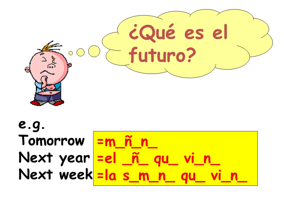 ¿Qué es el futuro e.g. Tomorrow Next year =m_ñ_n_ Next week