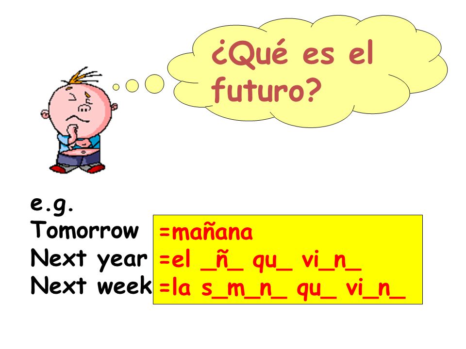 ¿Qué es el futuro e.g. Tomorrow Next year =mañana Next week