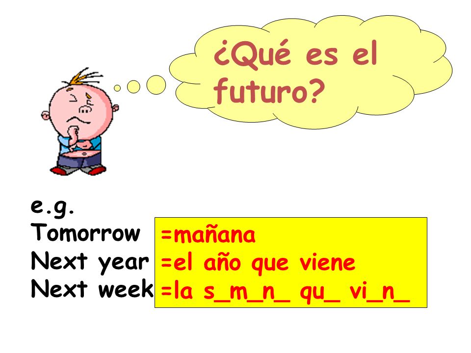 ¿Qué es el futuro e.g. Tomorrow Next year =mañana Next week