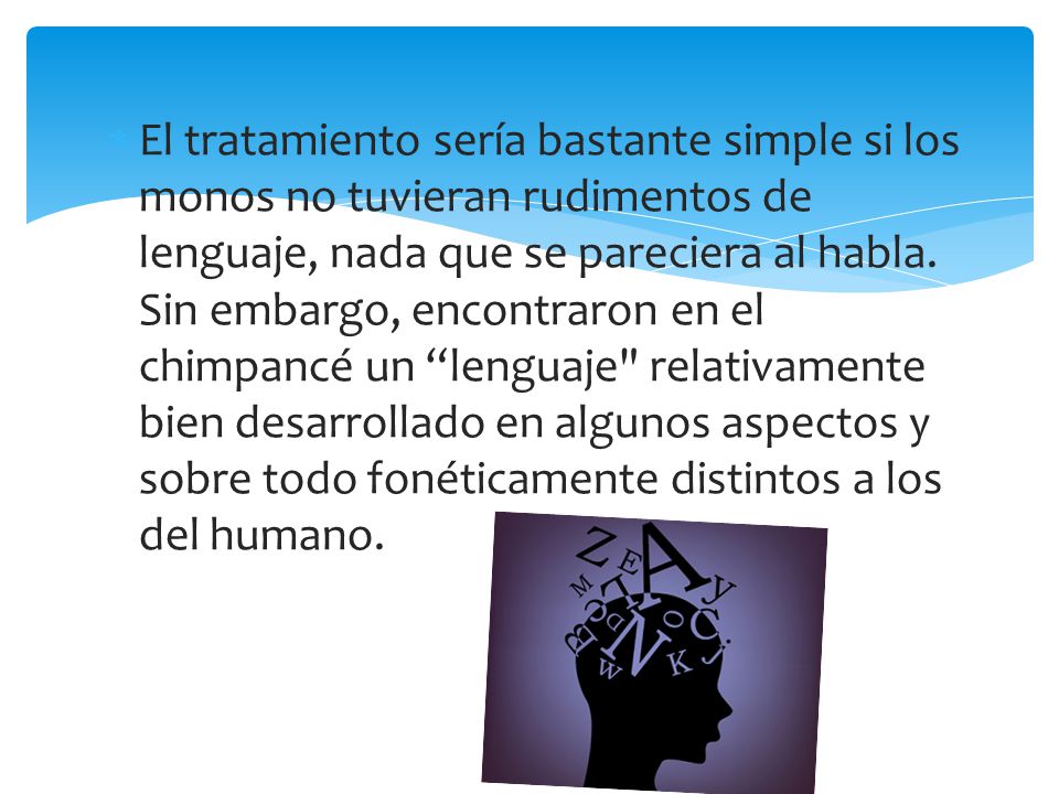 El tratamiento sería bastante simple si los monos no tuvieran rudimentos de lenguaje, nada que se pareciera al habla.
