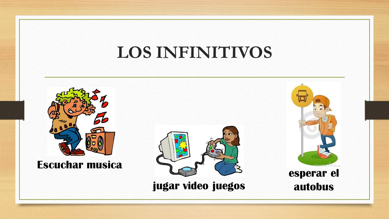 LOS INFINITIVOS Escuchar musica esperar el autobus jugar video juegos