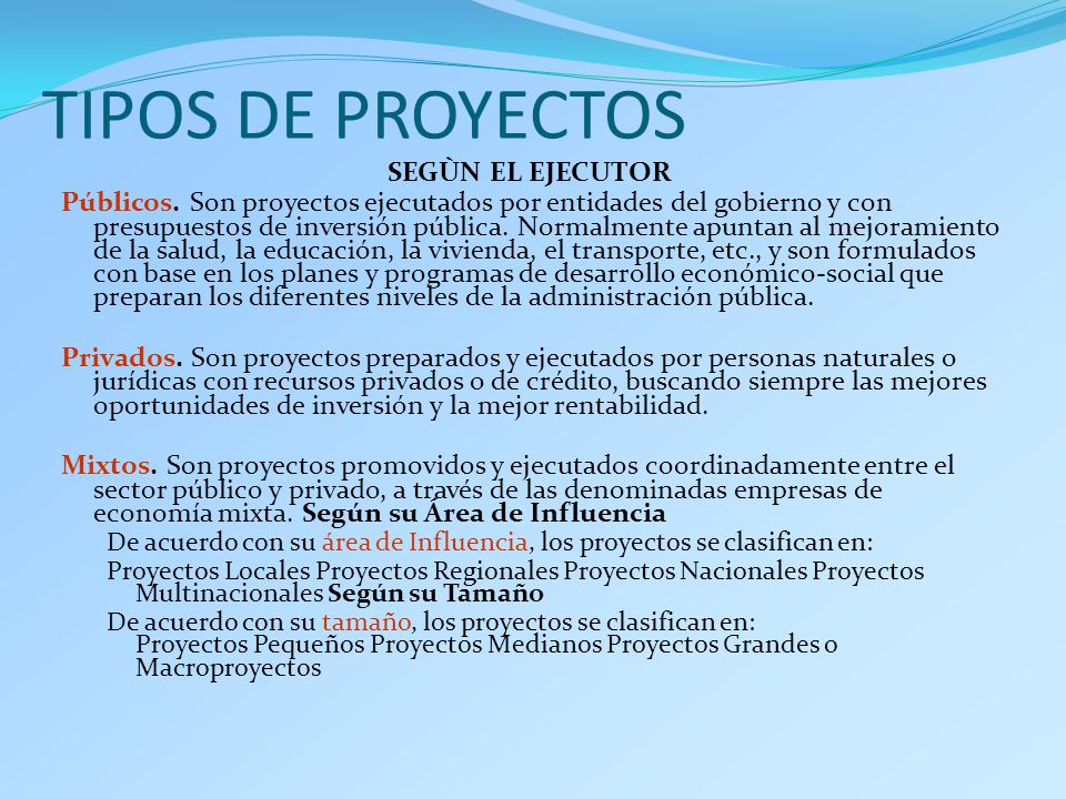 TIPOS DE PROYECTOS SEGÙN EL EJECUTOR