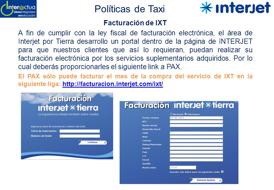 Políticas de Taxi Facturación de IXT