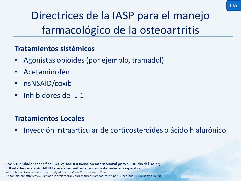 OA Directrices de la IASP para el manejo farmacológico de la osteoartritis. Tratamientos sistémicos.