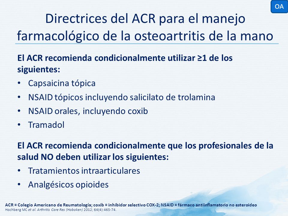 OA Directrices del ACR para el manejo farmacológico de la osteoartritis de la mano.