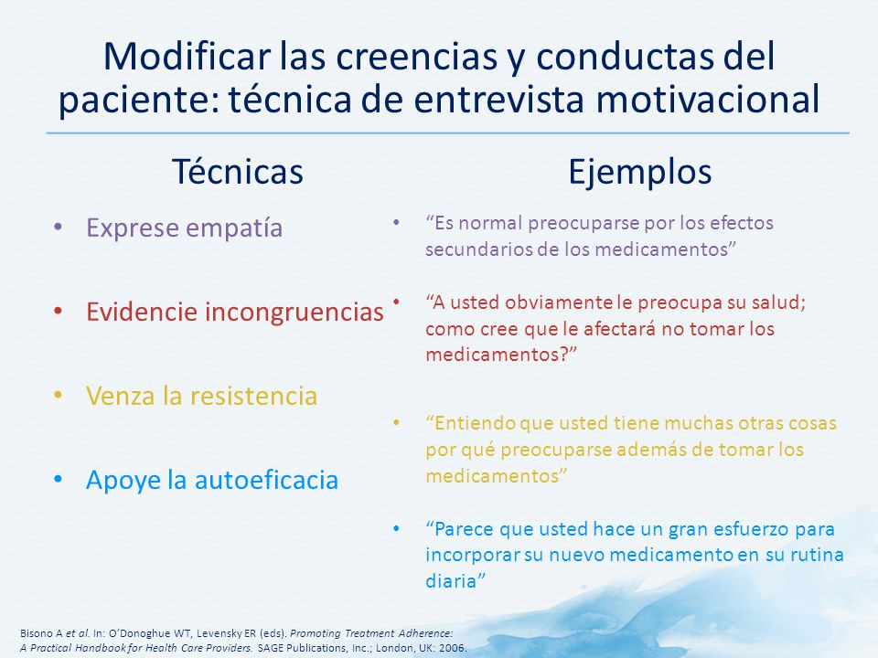 Modificar las creencias y conductas del paciente: técnica de entrevista motivacional