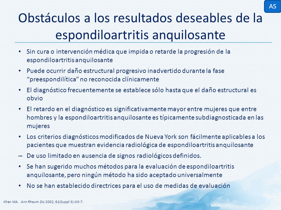AS Obstáculos a los resultados deseables de la espondiloartritis anquilosante.